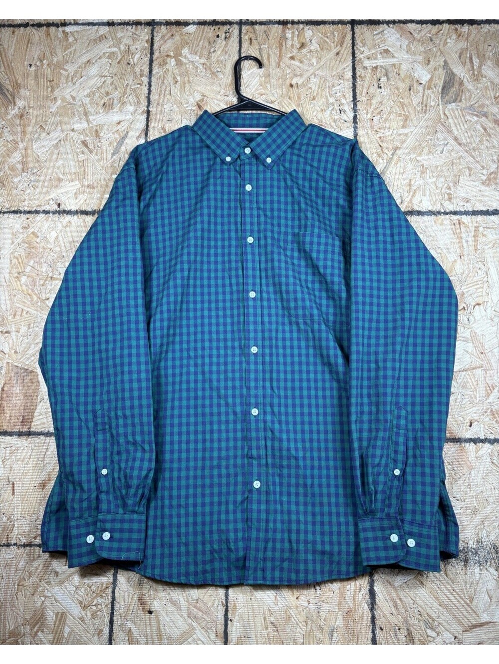 Oxford Mens Luxury Collection Full Button Shirt Size XXL Green Micro Check